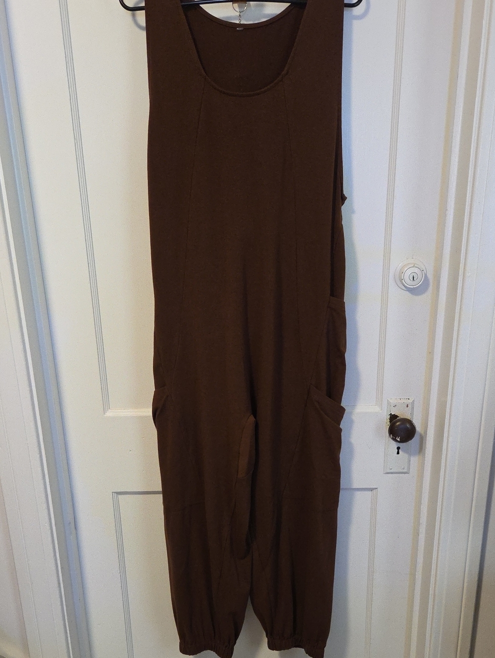 Brown Women's Sleeveless Stretch Jumpsuit With Adjustable Elastic Waist  XL